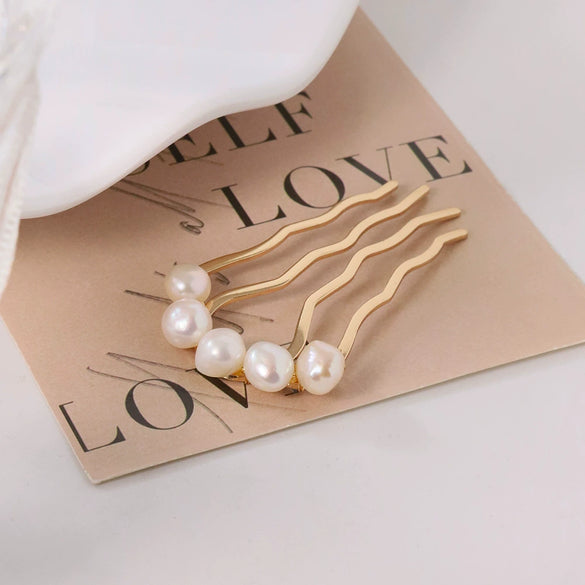 Wholesale Women's Stainless Steel Geometric Handmade Ushaped Pearl Hairpin