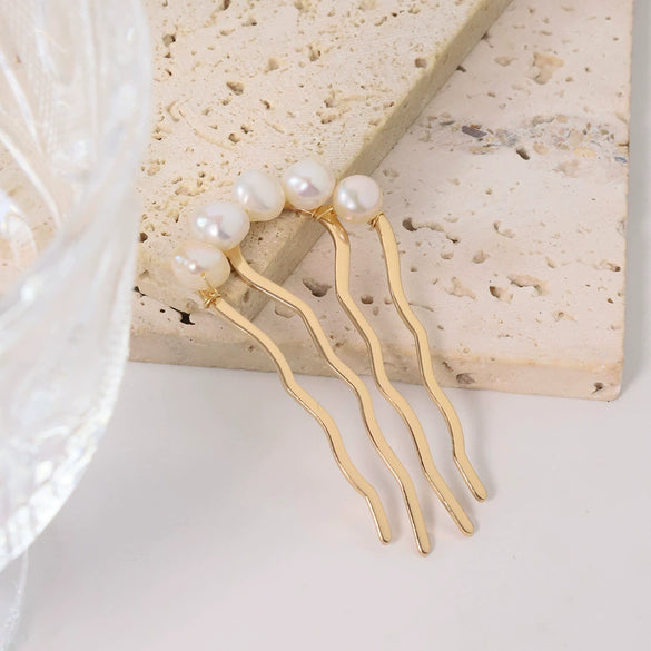 Wholesale Women's Stainless Steel Geometric Handmade Ushaped Pearl Hairpin