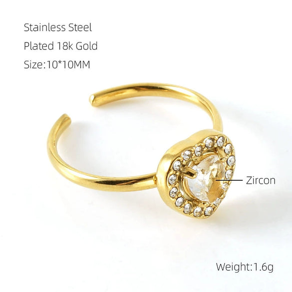 Wholesale Women's Stainless Steel Geometric Heart Drop Shape Electroplated Zircon Ring