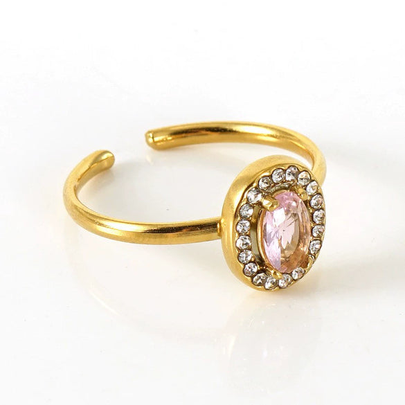 Wholesale Women's Stainless Steel Geometric Heart Drop Shape Electroplated Zircon Ring