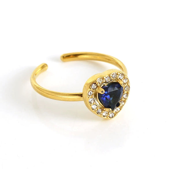 Wholesale Women's Stainless Steel Geometric Heart Drop Shape Electroplated Zircon Ring