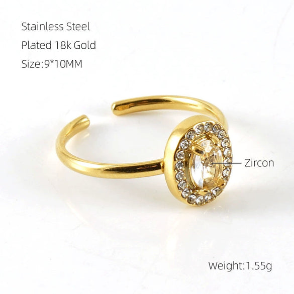 Wholesale Women's Stainless Steel Geometric Heart Drop Shape Electroplated Zircon Ring