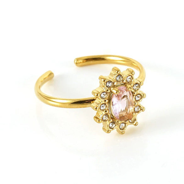 Wholesale Women's Stainless Steel Geometric Heart Drop Shape Electroplated Zircon Ring