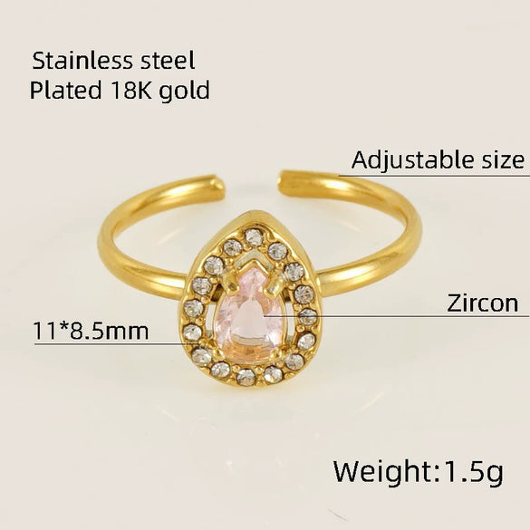 Wholesale Women's Stainless Steel Geometric Heart Drop Shape Electroplated Zircon Ring