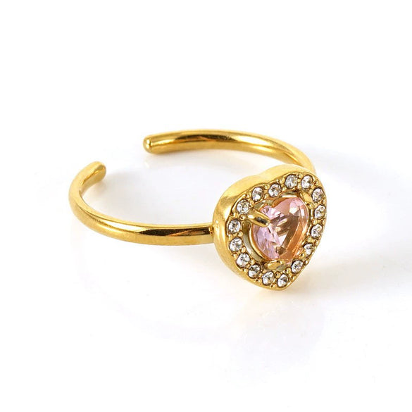 Wholesale Women's Stainless Steel Geometric Heart Drop Shape Electroplated Zircon Ring