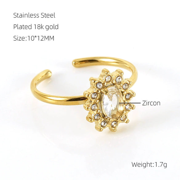 Wholesale Women's Stainless Steel Geometric Heart Drop Shape Electroplated Zircon Ring