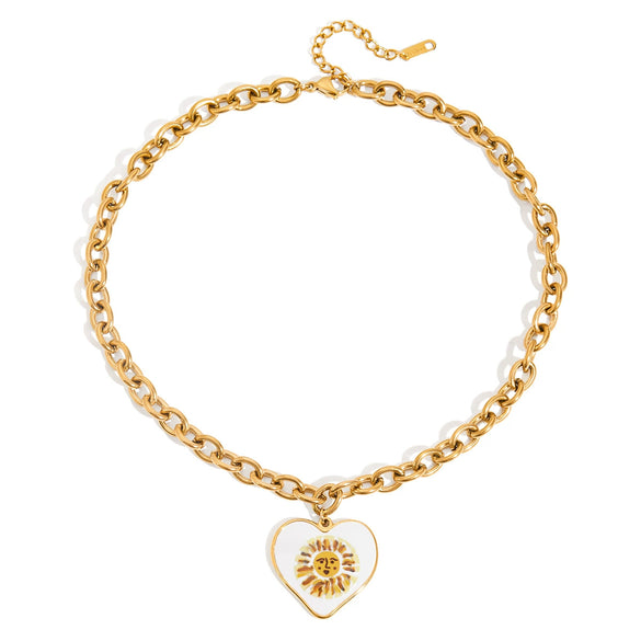 Wholesale Women's Stainless Steel Geometric Heart Face Pendant Necklace With Oil Drop Print And Electroplating Design