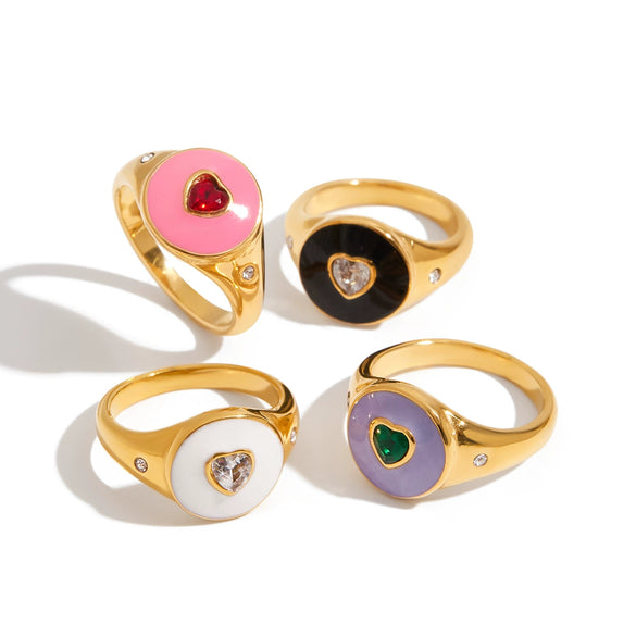 Wholesale Women's Stainless Steel Geometric Heart Ring Jewelry With Zircon And Electroplating