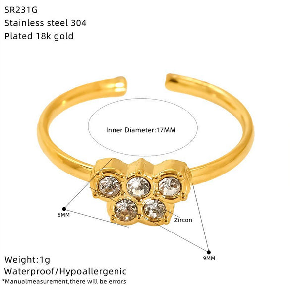 Wholesale Women's Stainless Steel Geometric Heart Shape Cross Real Gold Plated Open Ring