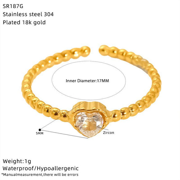 Wholesale Women's Stainless Steel Geometric Heart Shape Cross Real Gold Plated Open Ring