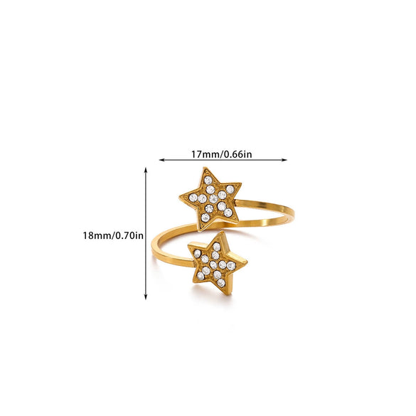 Wholesale Women's Stainless Steel Geometric Heart Shape Imitation Pearl Zircon Ring Inlaid With Gold And Plated With 18K Gold Flower Star Open Ring