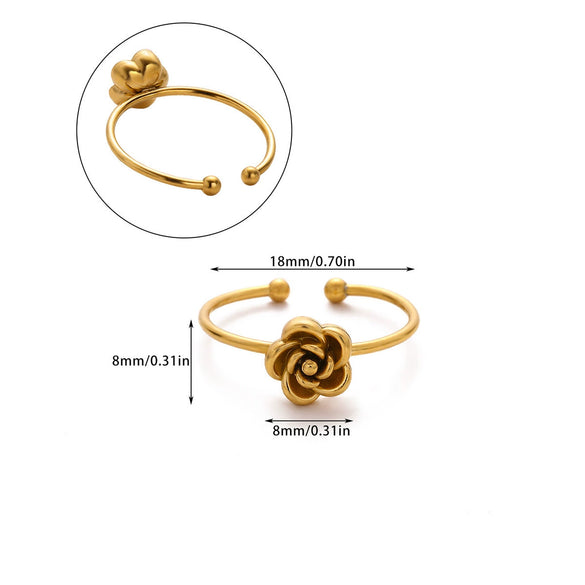 Wholesale Women's Stainless Steel Geometric Heart Shape Imitation Pearl Zircon Ring Inlaid With Gold And Plated With 18K Gold Flower Star Open Ring