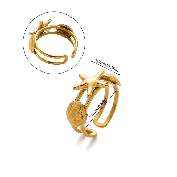Wholesale Women's Stainless Steel Geometric Heart Shape Imitation Pearl Zircon Ring Inlaid With Gold And Plated With 18K Gold Flower Star Open Ring