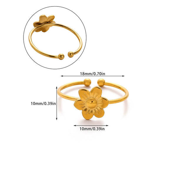 Wholesale Women's Stainless Steel Geometric Heart Shape Imitation Pearl Zircon Ring Inlaid With Gold And Plated With 18K Gold Flower Star Open Ring