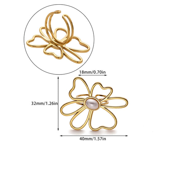 Wholesale Women's Stainless Steel Geometric Heart Shape 18K Gold Inlaid Ring