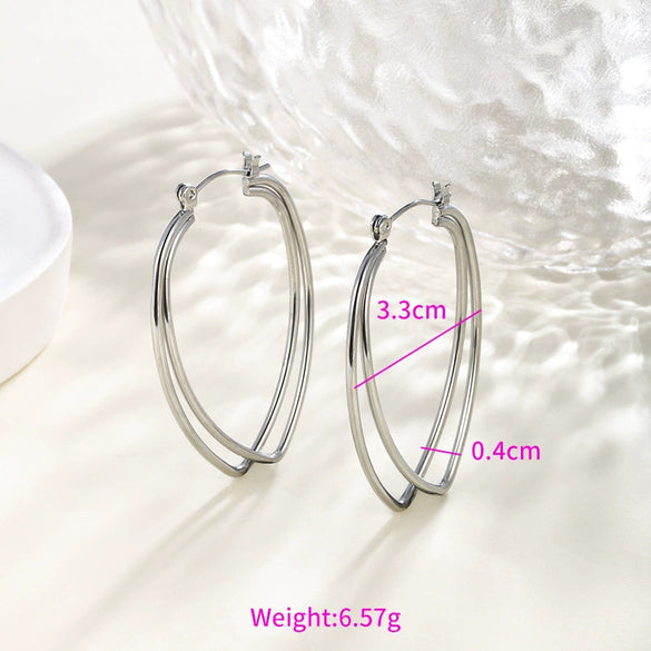Wholesale Women's Stainless Steel Geometric Heartshaped Hoop Earrings Electroplated