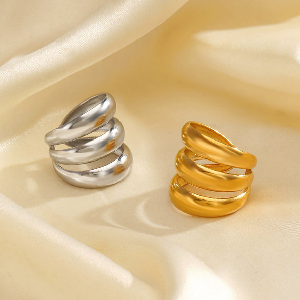 Wholesale Women's Stainless Steel Geometric Heavy Line Ring With 18K Gold Plated Electroplating