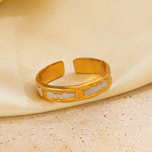 Wholesale Women's Stainless Steel Geometric Hip Hop Opening Ring With Oil Drop Design And Electroplating Treatment