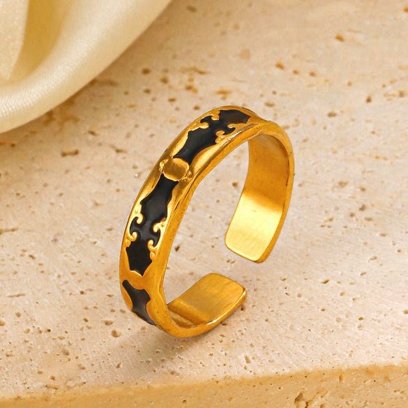 Wholesale Women's Stainless Steel Geometric Hip Hop Opening Ring With Oil Drop Design And Electroplating Treatment
