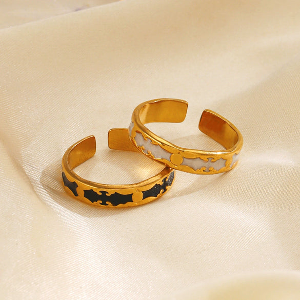Wholesale Women's Stainless Steel Geometric Hip Hop Opening Ring With Oil Drop Design And Electroplating Treatment
