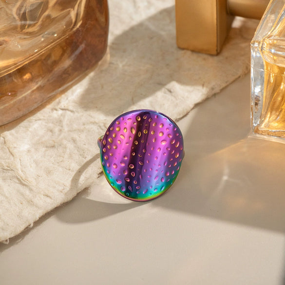 Wholesale Women's Stainless Steel Geometric Hiphop Street Bar Ring With Textured Colorful Electroplated Finish Environmentally Friendly Highend Niche Light Luxury