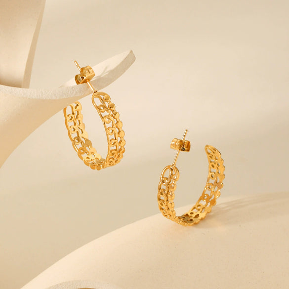 Wholesale Women's Stainless Steel Geometric Hollow Cshaped Electroplated Earrings