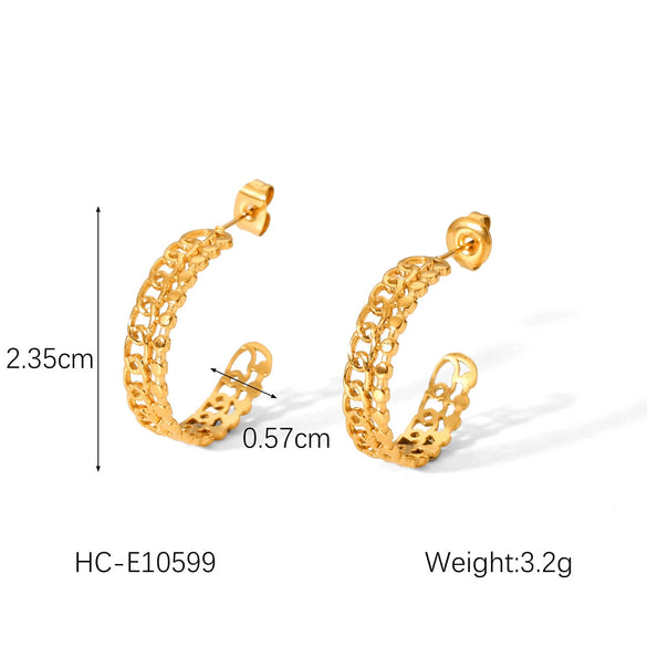 Wholesale Women's Stainless Steel Geometric Hollow Cshaped Electroplated Earrings