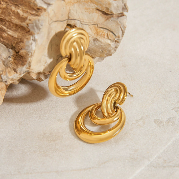 Wholesale Women's Stainless Steel Geometric Hollow Earrings Jewelry With Electroplating And Modern Minimalist Design