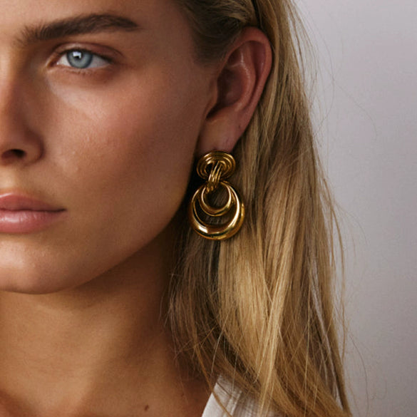 Wholesale Women's Stainless Steel Geometric Hollow Earrings Jewelry With Electroplating And Modern Minimalist Design