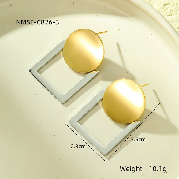 Wholesale Women's Stainless Steel Geometric Hollow Earrings With Electroplating Round Square Shape Color Matching Fashion Style