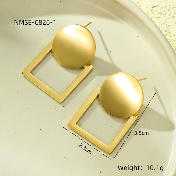 Wholesale Women's Stainless Steel Geometric Hollow Earrings With Electroplating Round Square Shape Color Matching Fashion Style