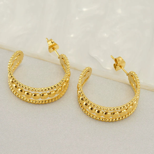 Wholesale Women's Stainless Steel Geometric Hollow Electroplated Earrings