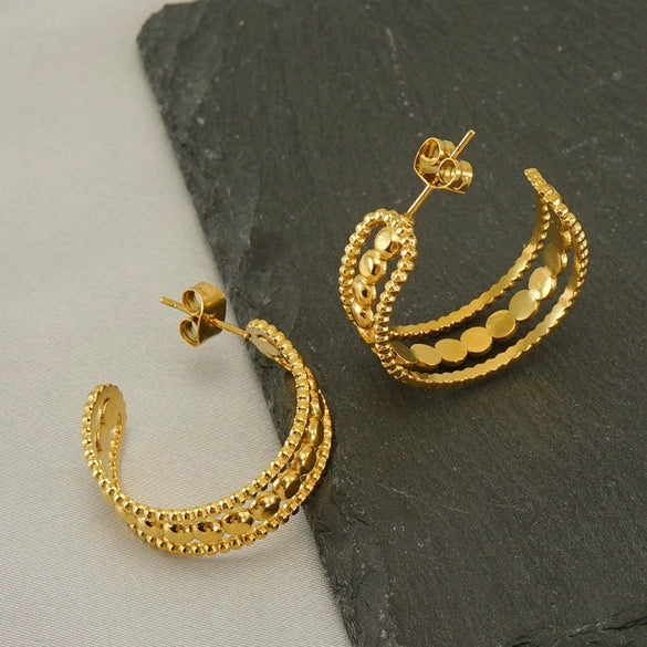Wholesale Women's Stainless Steel Geometric Hollow Electroplated Earrings