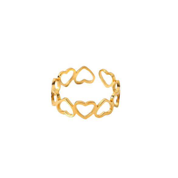 Wholesale Women's Stainless Steel Geometric Hollow Heart Opening Ring Electroplated Jewelry