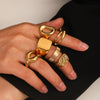 Wholesale Women's Stainless Steel Geometric Hollow Heartshaped Cast And Electroplated Ring