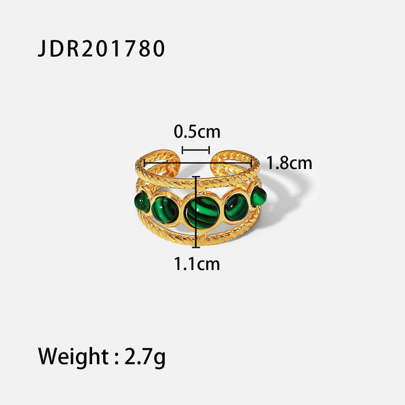 Wholesale Women's Stainless Steel Geometric Hollow Opening Ring With Malachite Electroplated
