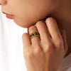 Wholesale Women's Stainless Steel Geometric Hollow Opening Ring With Malachite Electroplated