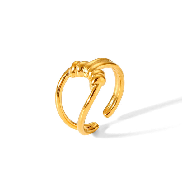 Wholesale Women's Stainless Steel Geometric Hollow Three Dimensional Twist Open Ring 18K Gold Plated