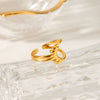 Wholesale Women's Stainless Steel Geometric Hollow Three Dimensional Twist Open Ring 18K Gold Plated