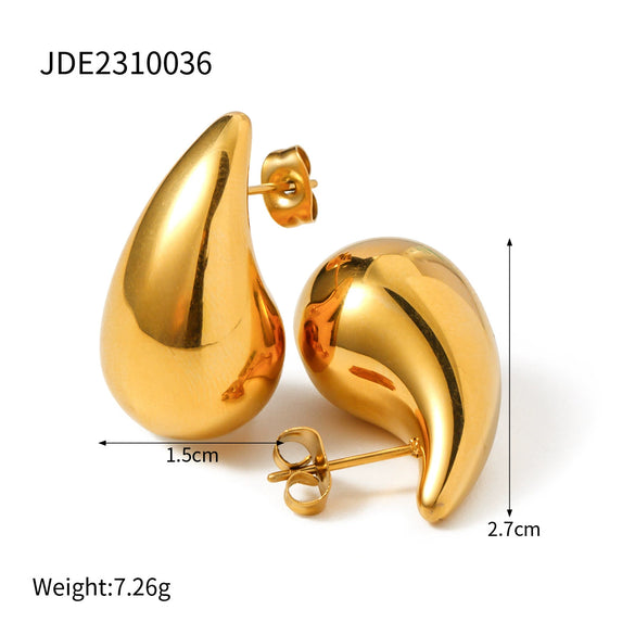 Wholesale Women's Stainless Steel Geometric Hollow Water Drop Antiallergy Goldplated Earrings And Ring Accessories