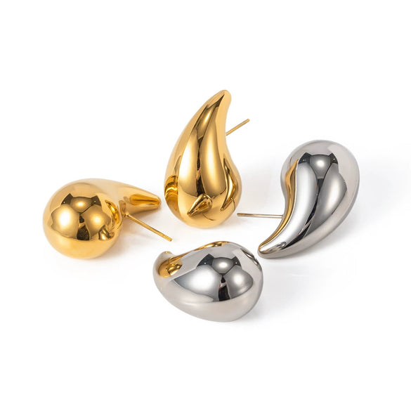 Wholesale Women's Stainless Steel Geometric Hollow Water Drop Antiallergy Goldplated Earrings And Ring Accessories