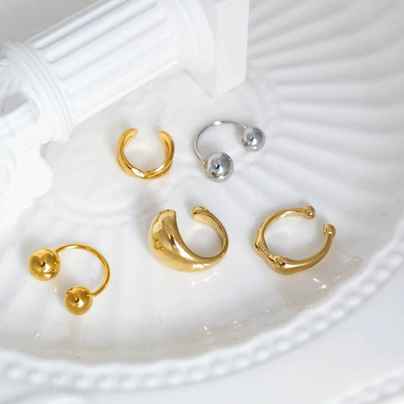 Wholesale Women's Stainless Steel Geometric Hollow Water Drop Clipon Ear Cuffs Without Piercing Electroplated