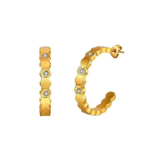 Wholesale Women's Stainless Steel Geometric Honeycomb Diamondstudded Earrings With Vacuum Real Gold Plating In Pvd Furnace
