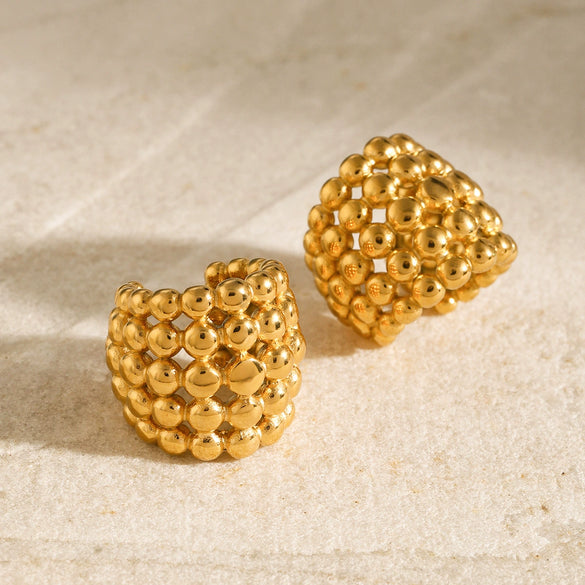 Wholesale Women's Stainless Steel Geometric Honeycomb Shaped Electroplated Ear Clip Earrings Light Luxury Fashion Design