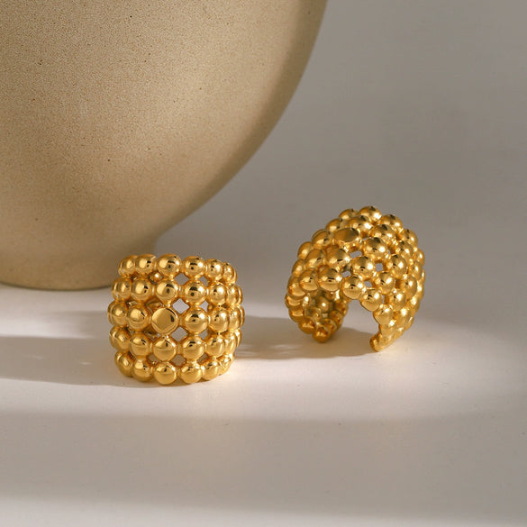 Wholesale Women's Stainless Steel Geometric Honeycomb Shaped Electroplated Ear Clip Earrings Light Luxury Fashion Design