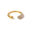 Wholesale Women's Stainless Steel Geometric Inlaid White Diamond Opening Ring With Electroplating Light Luxury And Nonfading