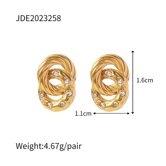 Wholesale Women's Stainless Steel Geometric Inlaid Zircon Earrings