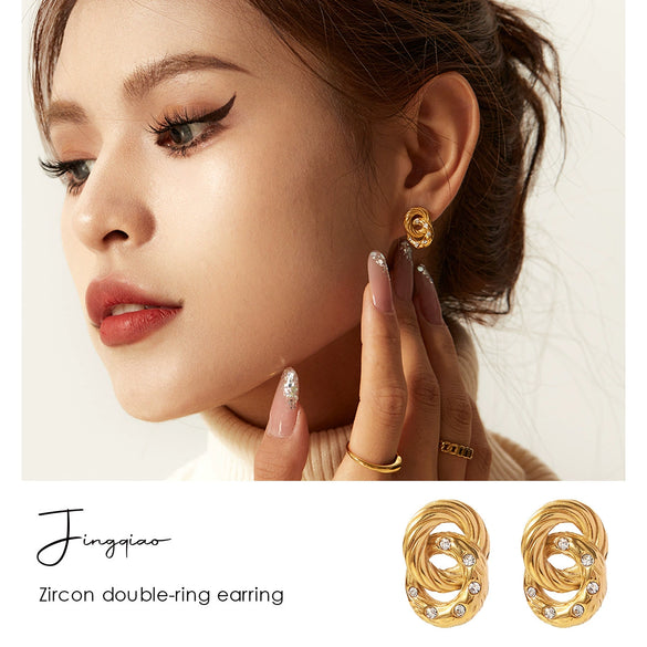 Wholesale Women's Stainless Steel Geometric Inlaid Zircon Earrings