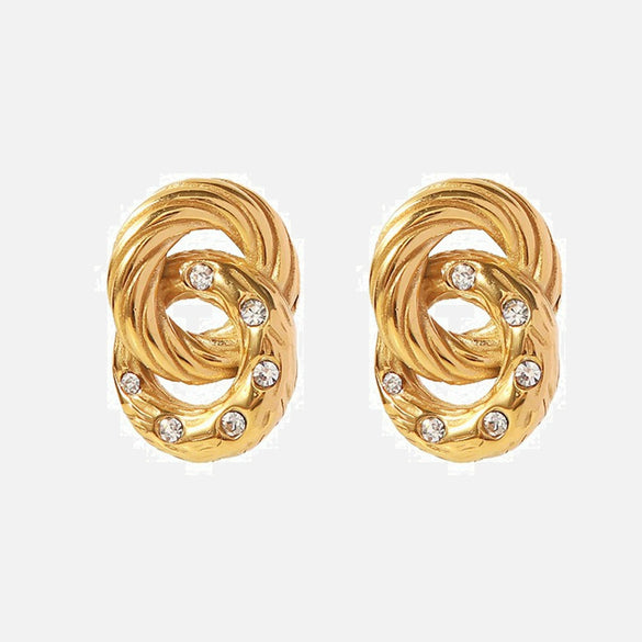 Wholesale Women's Stainless Steel Geometric Inlaid Zircon Earrings