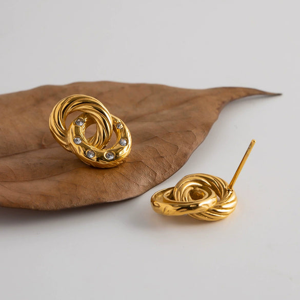 Wholesale Women's Stainless Steel Geometric Inlaid Zircon Earrings